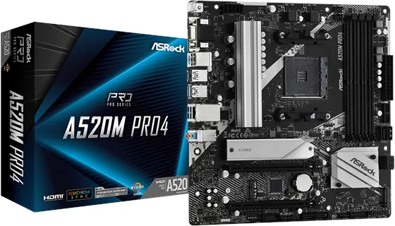 ASRock A520M Pro4 マザーボード - AMD A520 - AMD AM4 ソケット - DDR4 RAM - Micro-ATX