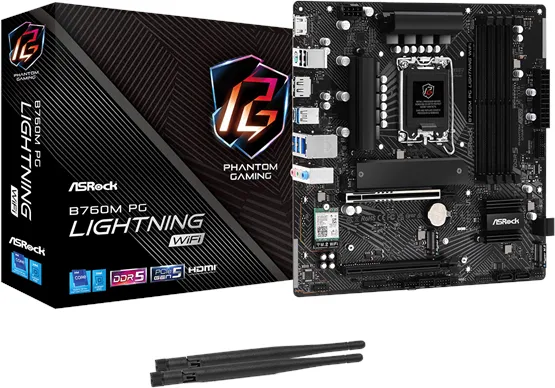 ASRock B760M PG LIGHTNING WIFI マザーボード - Intel B760 - Intel LGA1700 ソケット - DDR5 RAM - Micro-ATX